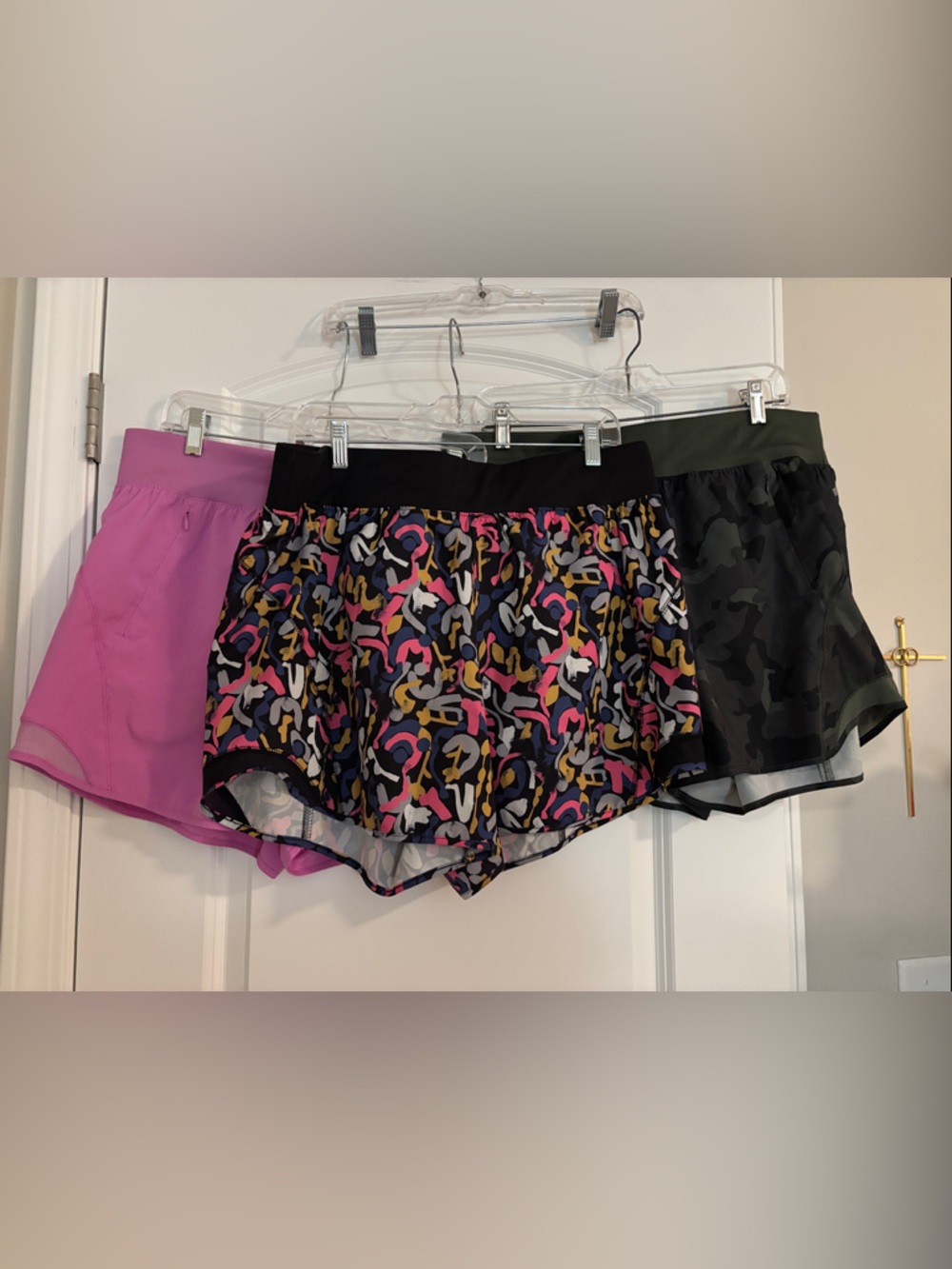 Colorful Abstract Print, camo print, & pink Athletic Shorts with Waistband